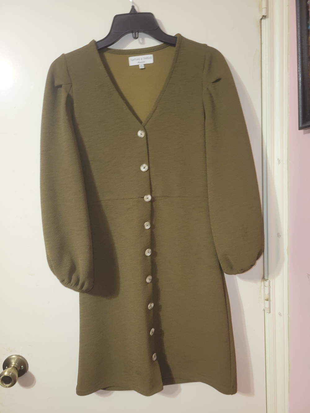 Madewell Olive Green V-Neck Button-Down Long Sleeve Dress
